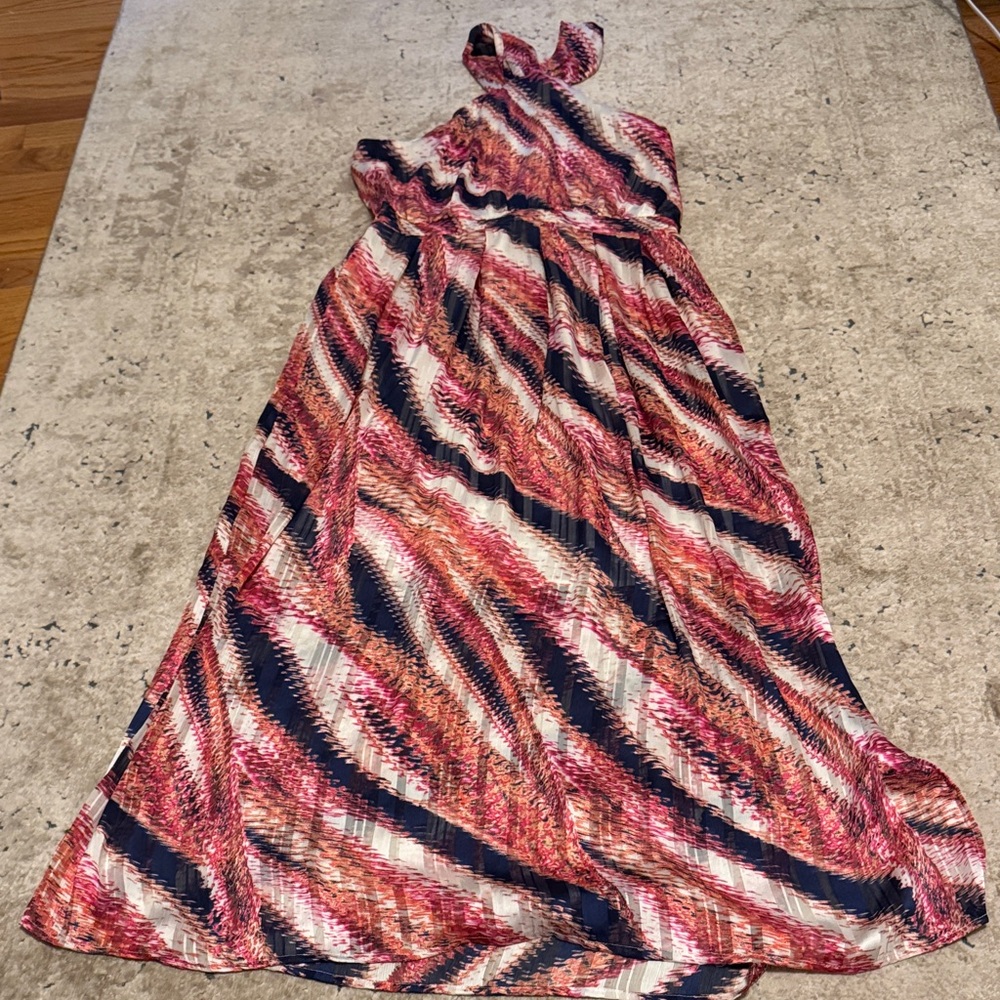 Chelsea 28 Vibrant Halter Patterned Dress - Size M